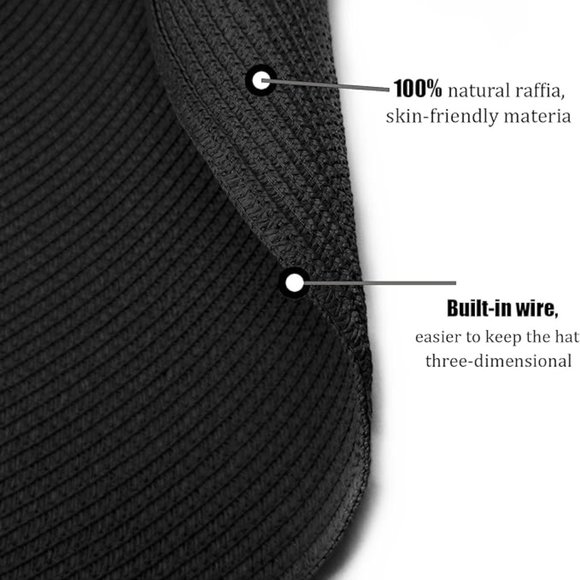 Oversized Black Beach Straw Large Wide Brim Visor Handmade Hat Size 5-7 1/4 - Picture 10 of 11